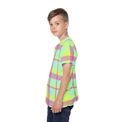 Neon Green + Pink Funky Plaid Kids' Poly Tee