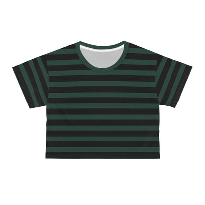 Dark Green + Black Stripes Cropped Tee