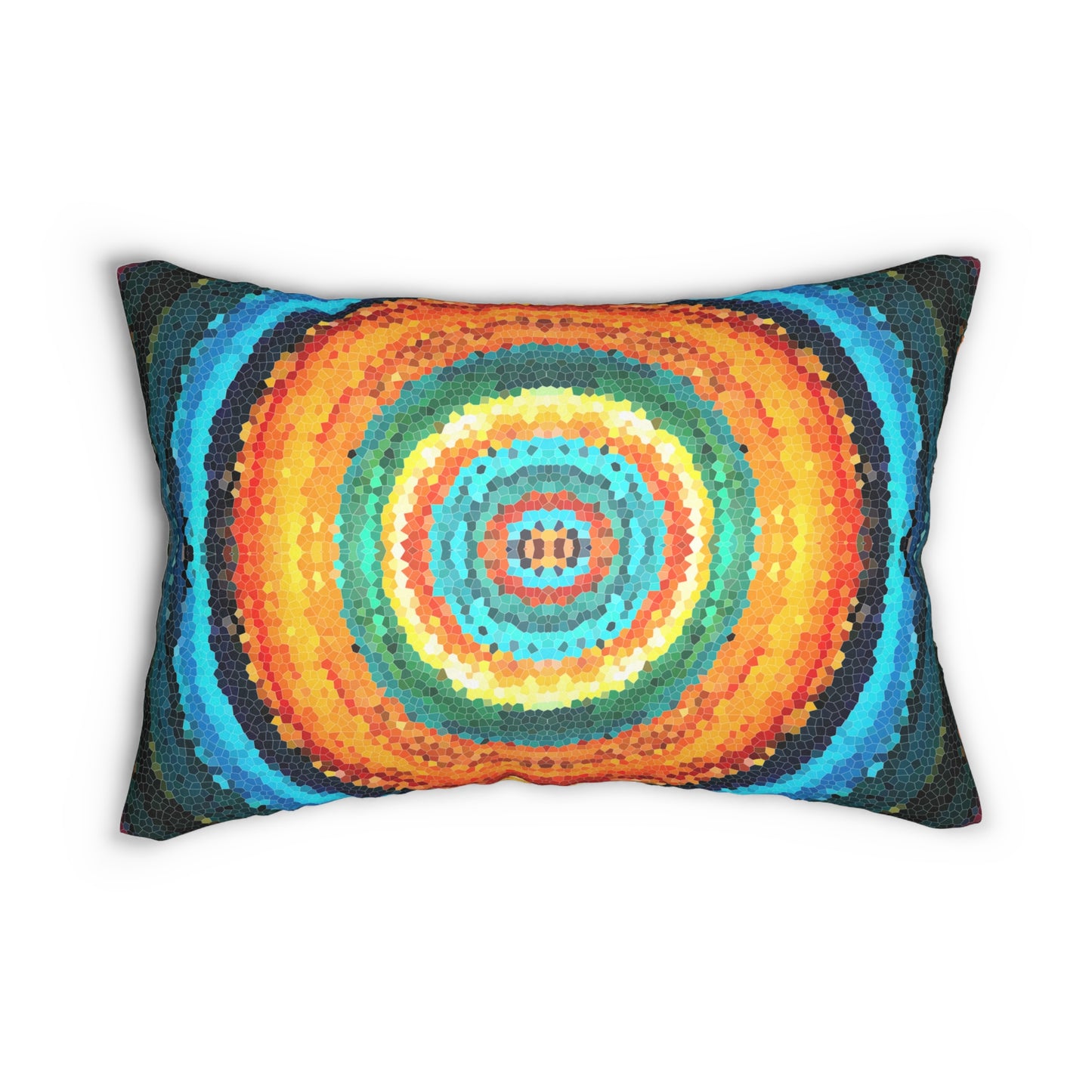 Pixel Mosaic Teal Orange Lumbar Pillow