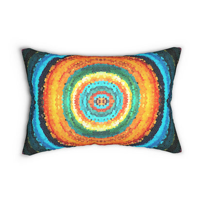 Pixel Mosaic Teal Orange Lumbar Pillow