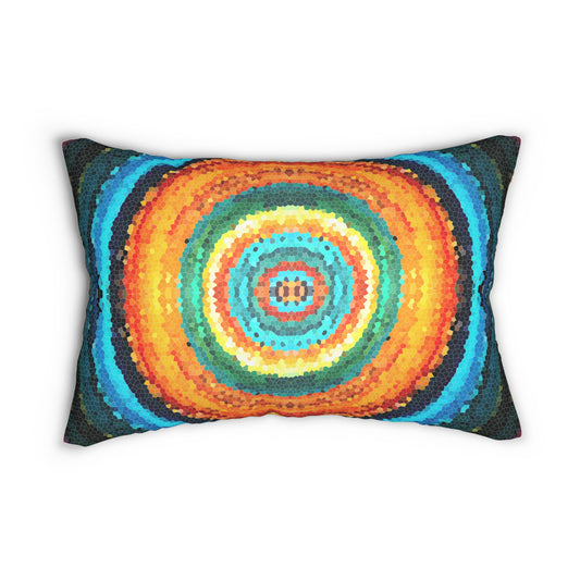 Pixel Mosaic Teal Orange Lumbar Pillow