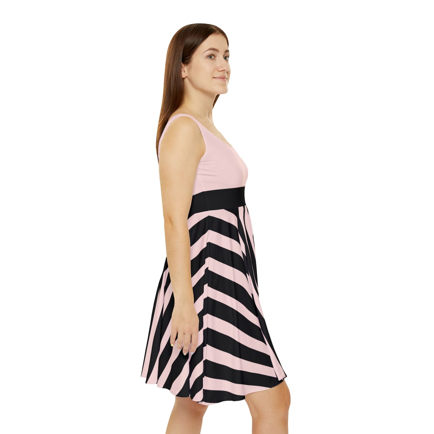 Gently Pink + Black Stripe Women's Skater Dress