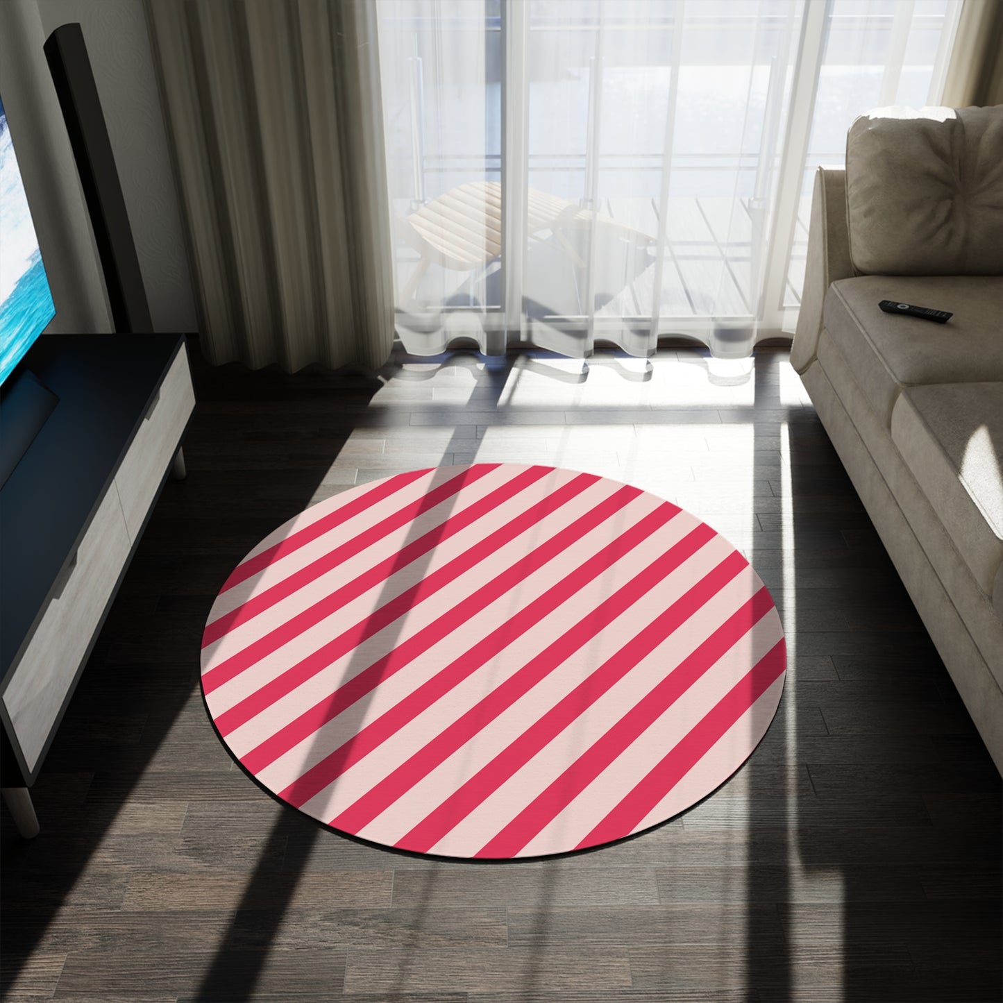 Pink Stripes Round Rug