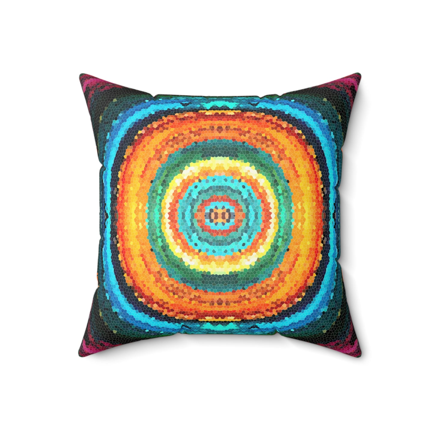 Pixel Mosaic Teal Orange Faux Suede Throw Pillow