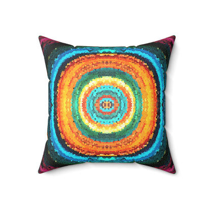 Pixel Mosaic Teal Orange Faux Suede Throw Pillow
