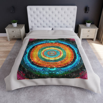 Pixel Mosaic Teal Orange Crushed Velvet Blanket