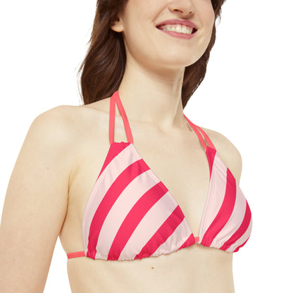 Diagonal Pink Stripes String Bikini Set