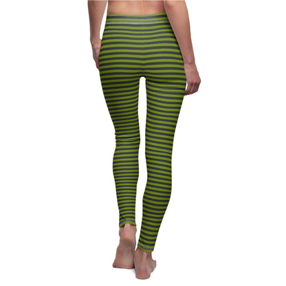 Avocado Green Skinny Striped Women's Super Soft Leggings