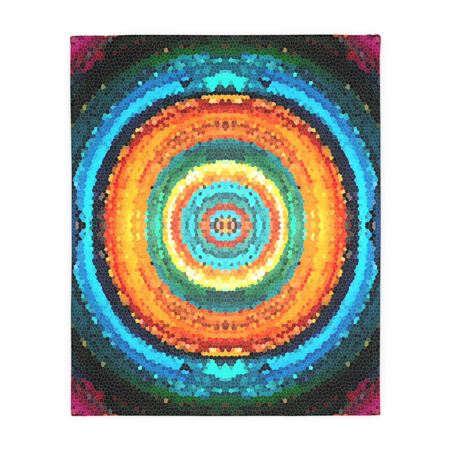 Pixel Mosaic Teal Orange Faux Mink Velveteen Blanket