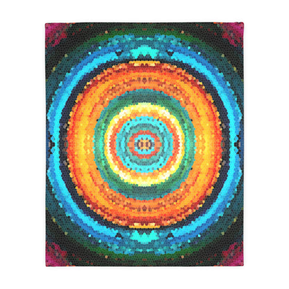 Pixel Mosaic Teal Orange Faux Mink Velveteen Blanket