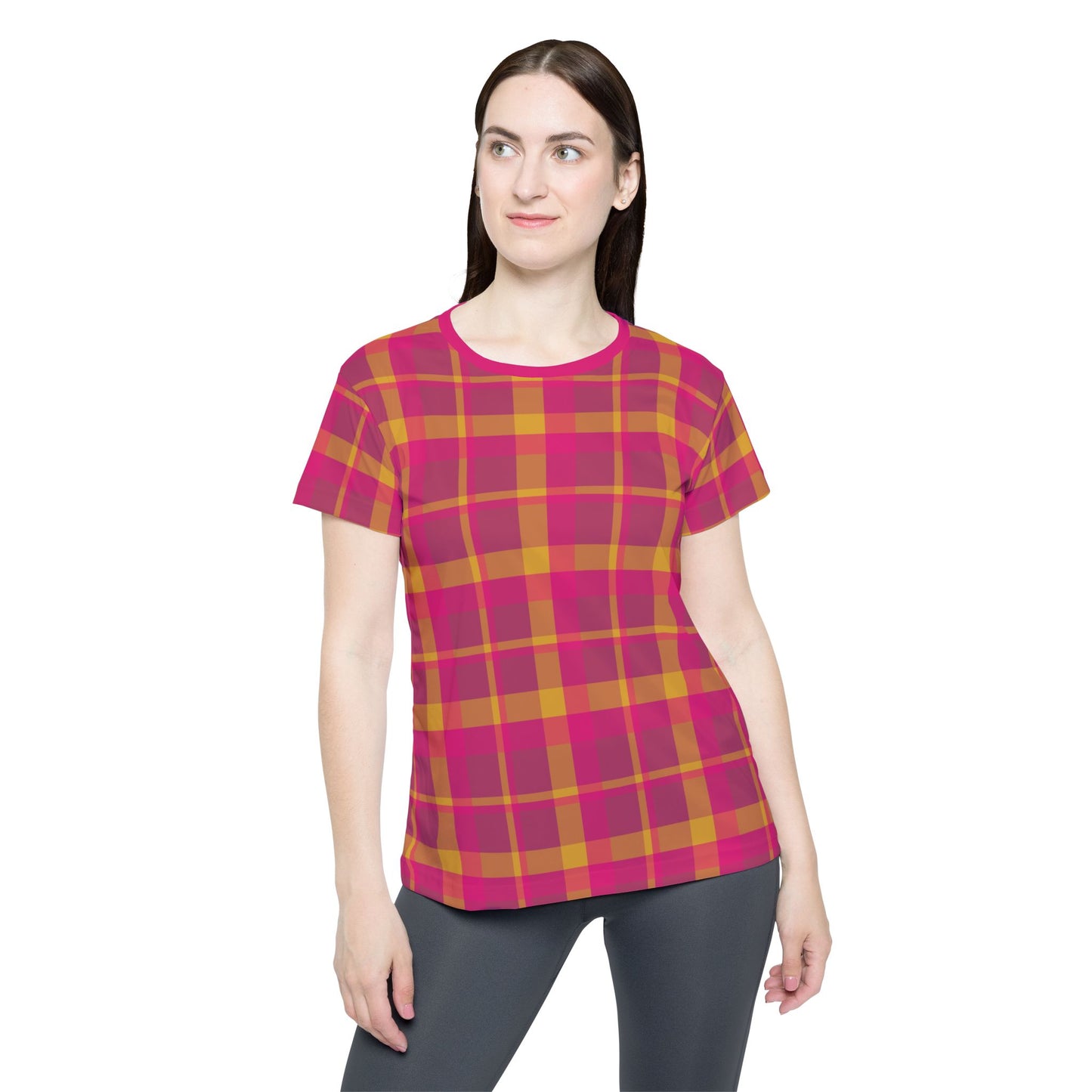 Pink + Yellow Plaid Women's Athletic Shirt