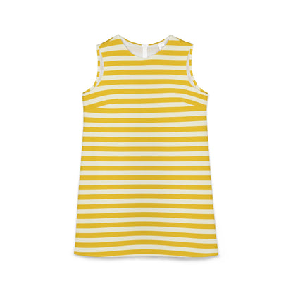 Lemony Yellow Stripes Sleeveless Trapeze Mini Dress