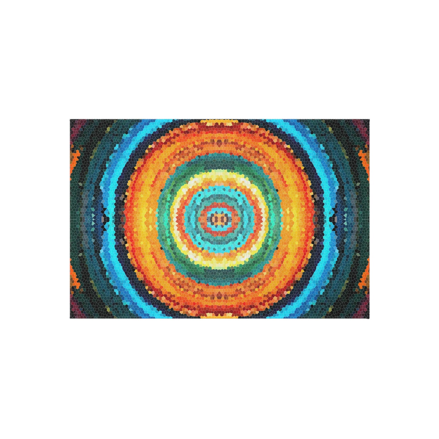 Pixel Mosaic Teal Orange Outdoor Rug