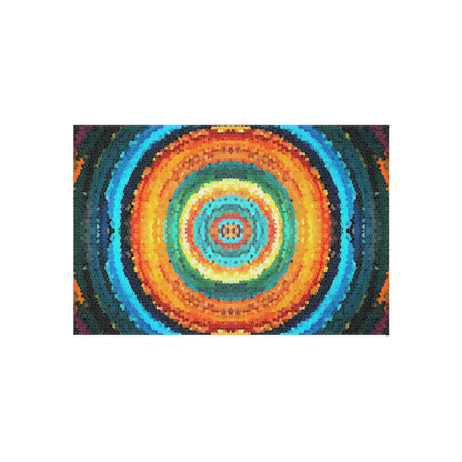 Pixel Mosaic Teal Orange Outdoor Rug