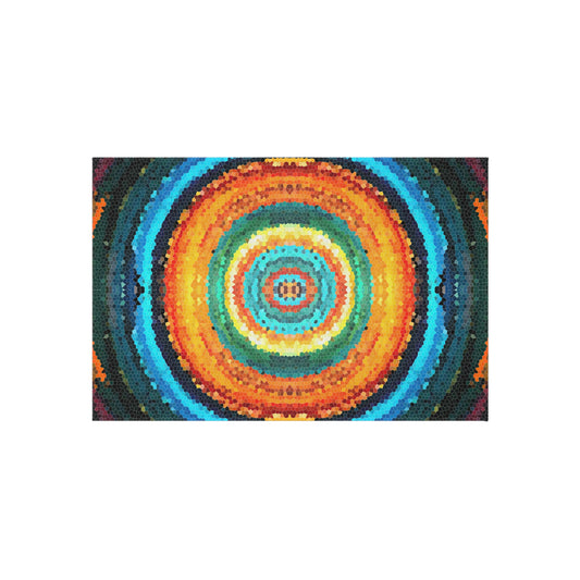 Pixel Mosaic Teal Orange Outdoor Rug