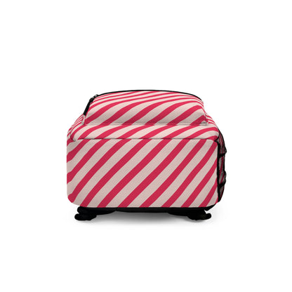 Diagonal Pink Stripes Water-Resistant School Backpack