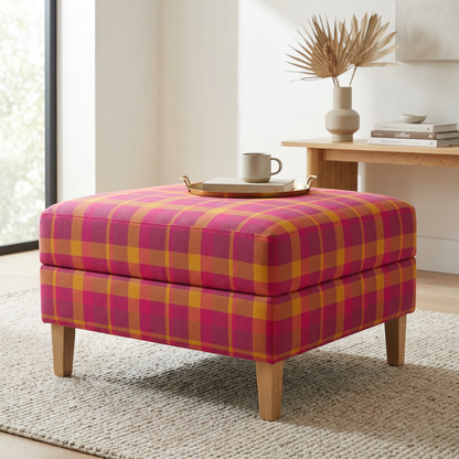 Pink + Yellow Plaid 100% Cotton Twill Fabric