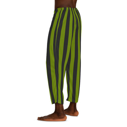 Avocado Green Striped Men's Pajama Pants