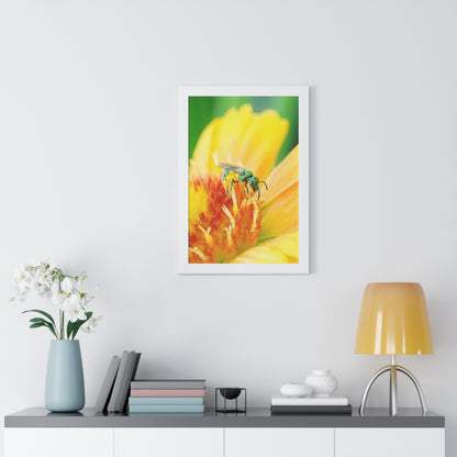 Metallic Green Bee Framed Matte Print