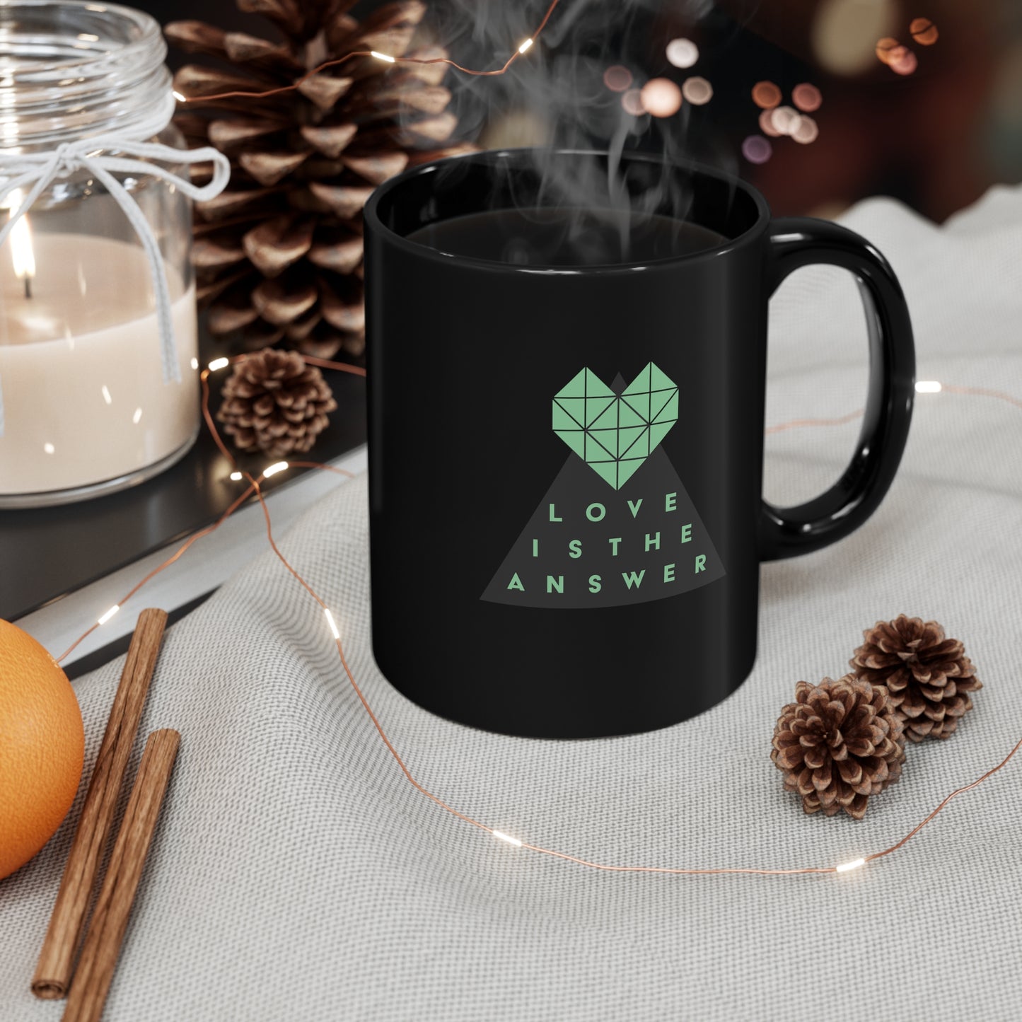 Geometric Love is the Answer 11oz Black Mug