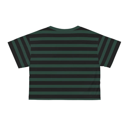 Dark Green + Black Stripes Cropped Tee