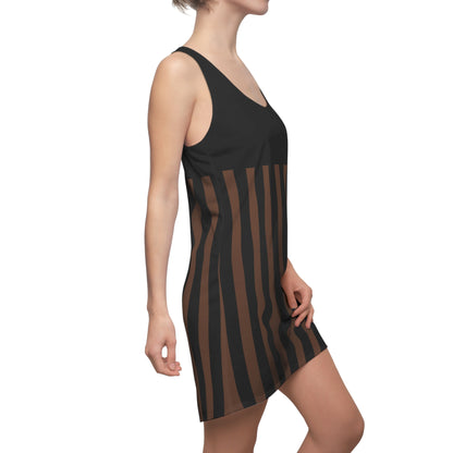 Brown + Black Striped Slinky Women's Racerback Dress