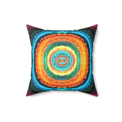 Pixel Mosaic Teal Orange Faux Suede Throw Pillow