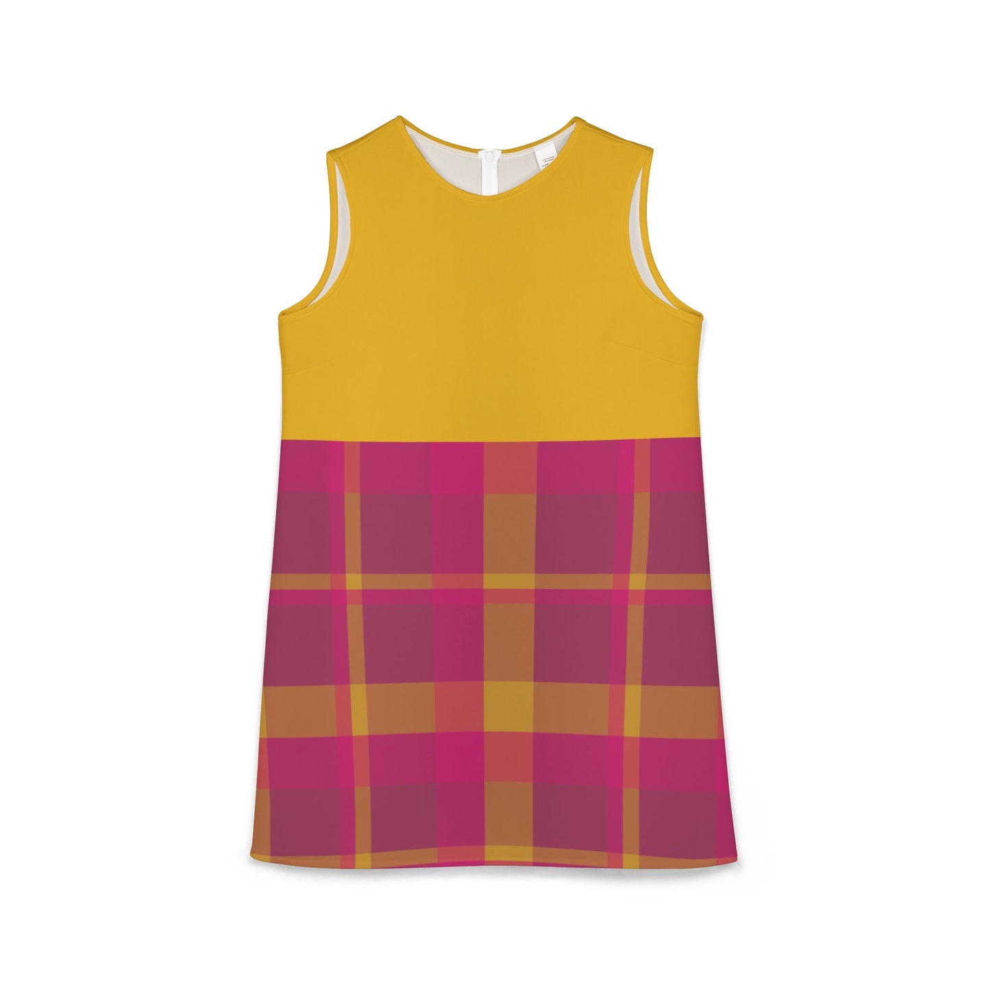 Pink + Yellow Plaid Sleeveless Trapeze Mini Dress