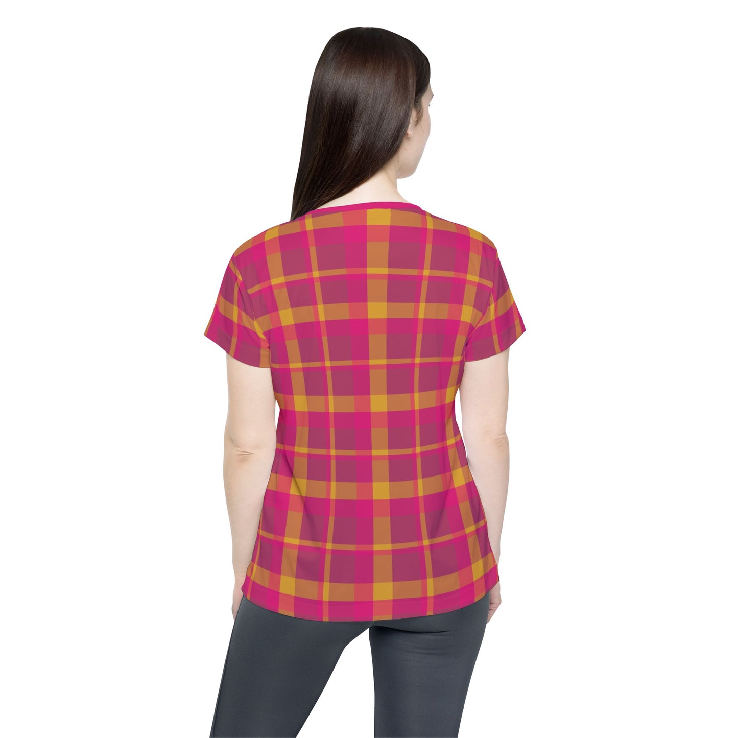 Pink + Yellow Plaid Women's Athletic Shirt