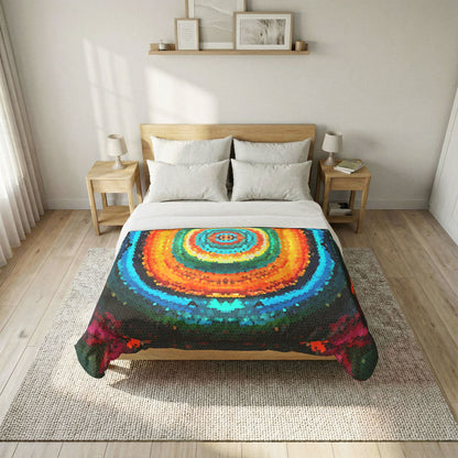 Pixel Mosaic Teal Orange 100% Cotton Comforter