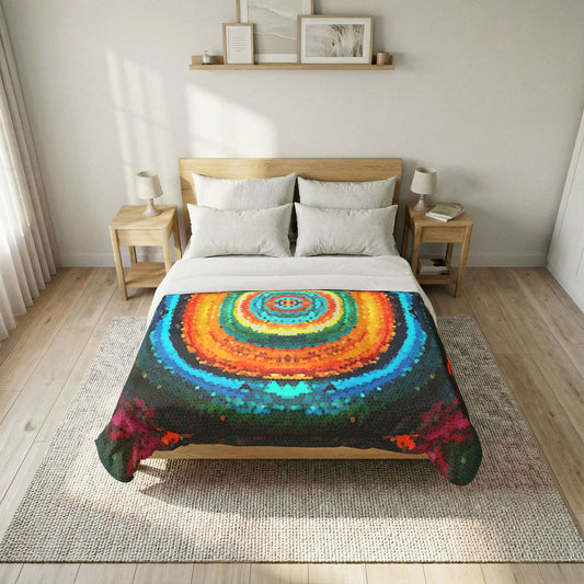 Pixel Mosaic Teal Orange 100% Cotton Comforter