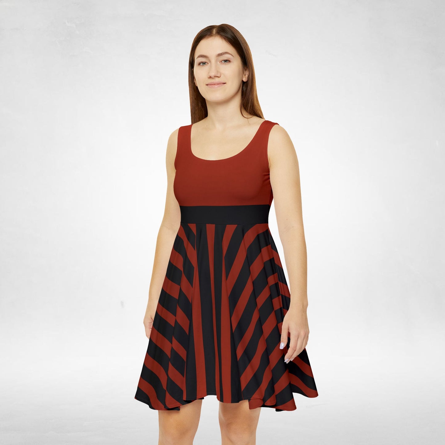 Earthy Red + Black Stripe Women's Skater Dress