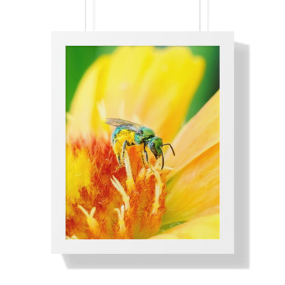 Metallic Green Bee Framed Matte Print