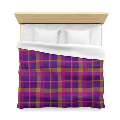 Yellow + Magenta Plaid Woven Duvet Cover