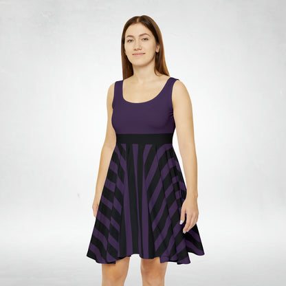 Purple + Black Stripe Women's Skater Dress