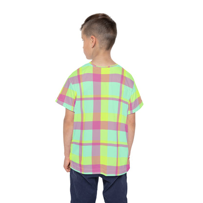 Neon Green + Pink Funky Plaid Kids' Poly Tee