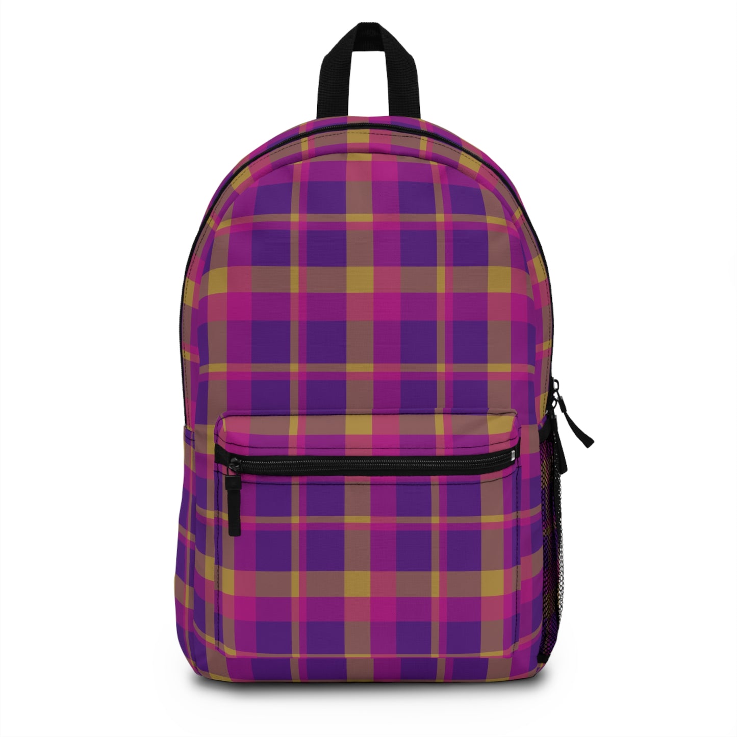 Yellow + Magenta Plaid Water-Resistant School Backpack