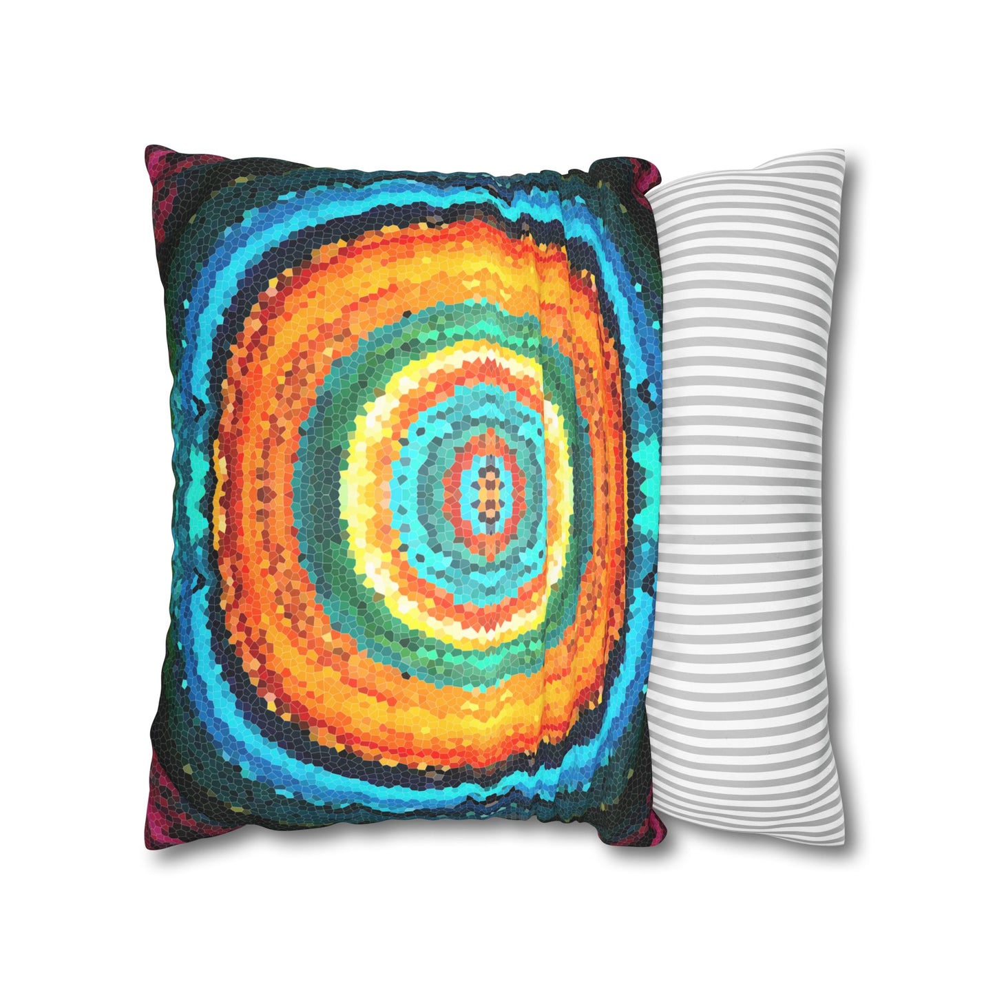 Pixel Mosaic Teal Orange Faux Suede Throw Pillow Case (multi sizes)