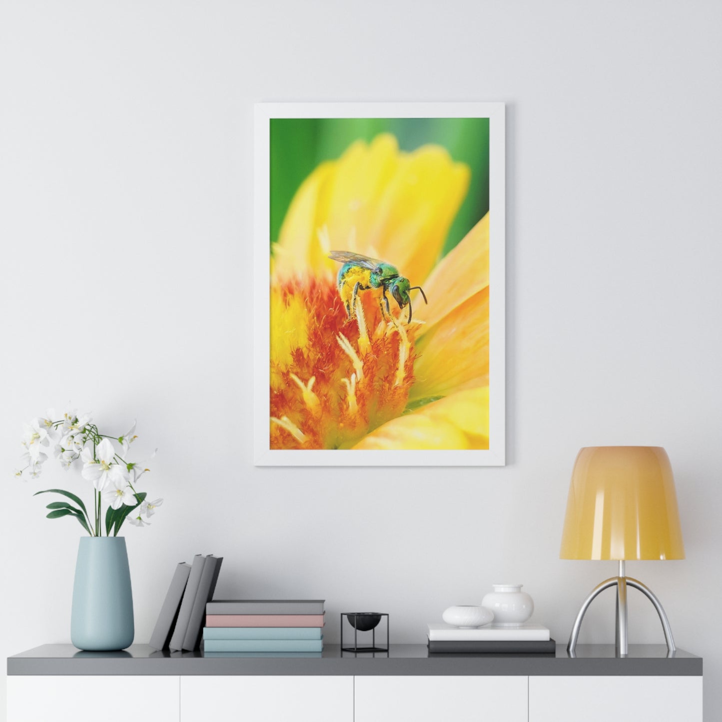 Metallic Green Bee Framed Matte Print