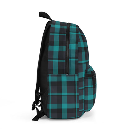 Muted Purple + Green Plaid Water-Resistant School Backpack