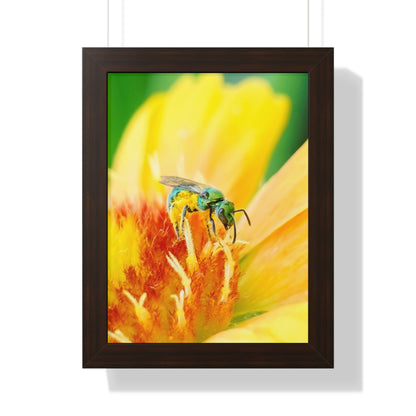 Metallic Green Bee Framed Matte Print