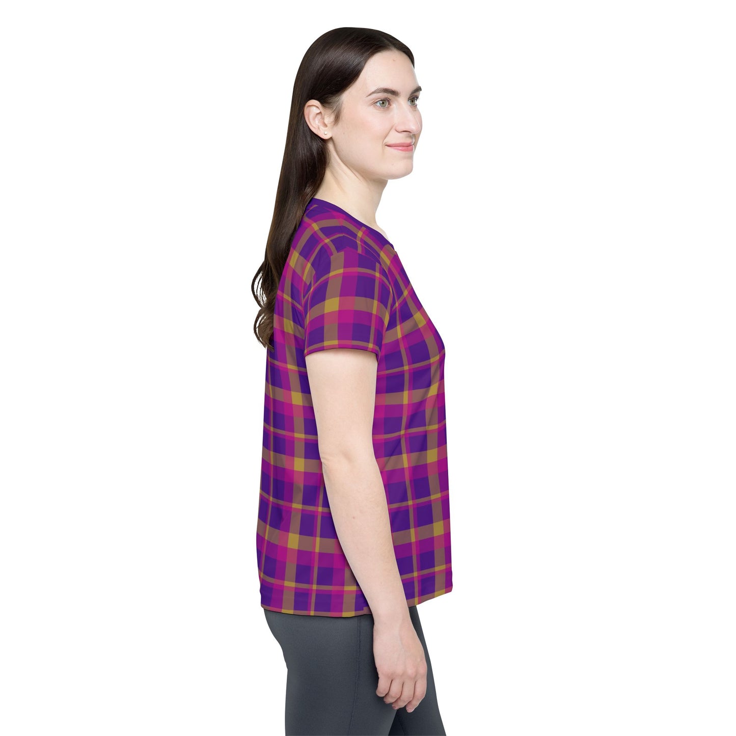 Yellow + Magenta Plaid Women's Athletic Shirt