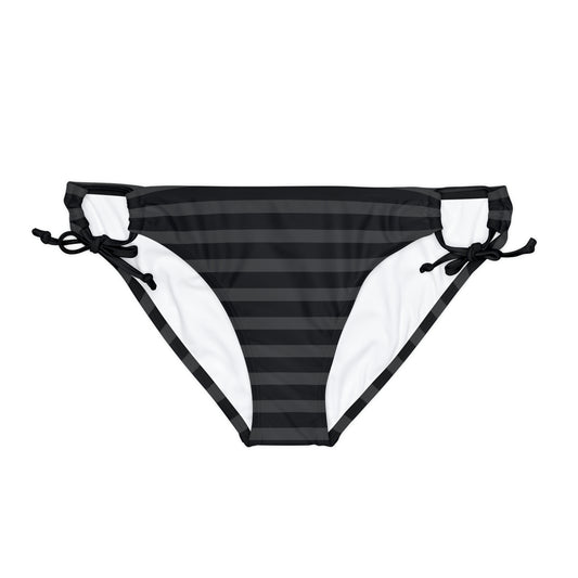 Black + Gray Stripes Women's String Bikini Bottom