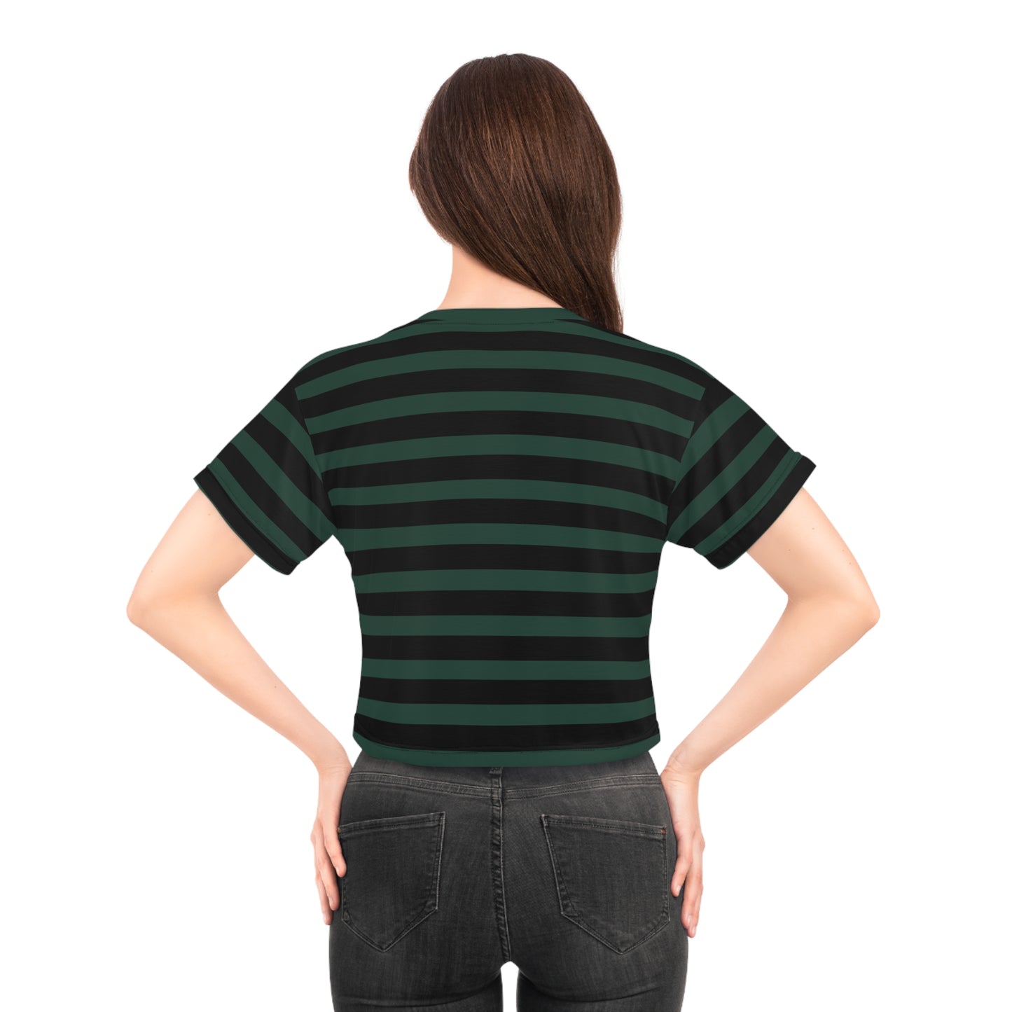 Dark Green + Black Stripes Cropped Tee