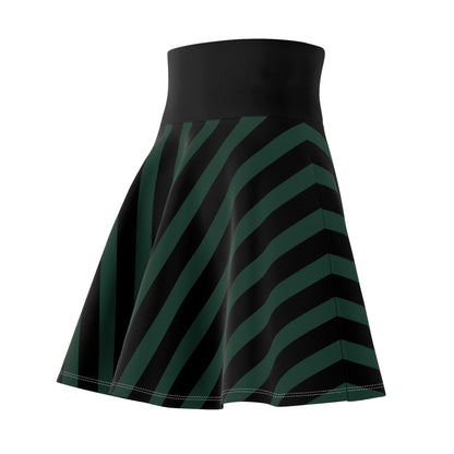 Dark Green + Black Striped Women's Flowy Skirt