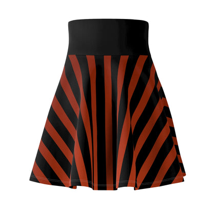 Earthy Red + Black Striped Women's Flowy Skirt