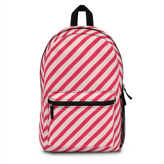 Diagonal Pink Stripes Water-Resistant School Backpack