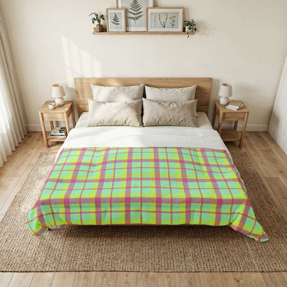 Neon Green + Pink Plaid 100% Cotton Comforter