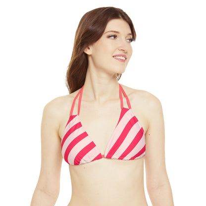 Diagonal Pink Stripes String Bikini Set