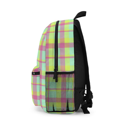 Neon Green + Pink Plaid Water-Resistant School Backpack